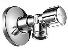Kampinis ventilis Schell COMFORT  1/2" x 3/4", (skalbyklei, indaplovei), su Comfort rankenėle, chromuotas