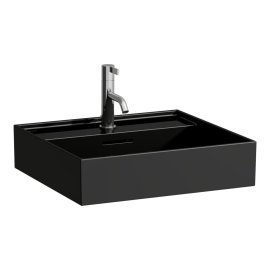 Praustuvas Laufen KARTELL 500x460x120 mm, šlifuota apačia, su 1 anga maišytuvui viduryje, spalva -  juoda blizgi