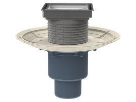 Trapas vidaus patalpoms DN50/75/110 vertikalus su sifonu "Primus blue", "Klick-Klack" grotelių tvirtinimas, n.pl. Rėmelis, plytelei įklijuoti  132x132mm/112x112mm
