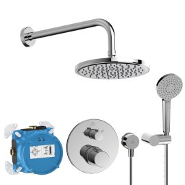 Komplektas dušo potinkinis Ideal Standard Ceratherm 100: apvali 200mm lietaus galva, 110mm 3 srovių rankinis dušas,  chromas