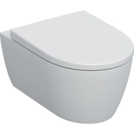 Pakabinamas unitazas Geberit iCon Rimfree, baltas matinis, su lėtai užsidarančiu dangčiu su greito nuėmimo rakinamais vyriais