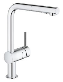 Plautuvės maišytuvas GROHE Minta L formos su ištraukiama žarna, chromo spalvos 