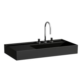 Praustuvas Laufen KARTELL 900x460x120 mm, platus kraštas kairėje, su 2 angomis maišytuvams, be perlajos, spalva - juoda blizgi