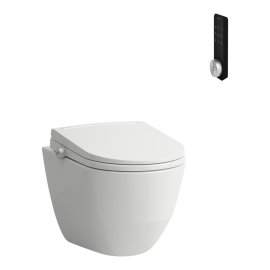 Pakabinamas unitazas Laufen CLEANET PRO, Rimless, su higieninio dušo funkcija, su lėtai užsidarančiu dangčiu, spalva - balta
