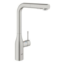 Plautuvės maišytuvas GROHE Essence L formos su ištraukiama žarna, nerūdijančio plieno spalvos 