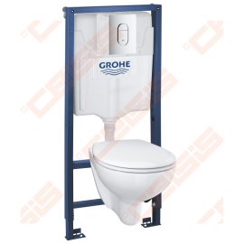 GROHE (5in1) potinkinio WC rėmo Rapid SL, Bau Rimless unitazo su "Soft close" dangčiu ir Arena Cosmopolitan mygtuko komplektas 