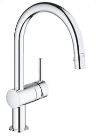 Plautuvės maišytuvas GROHE Minta C formos  ištraukiama žarna,  chromo spalvos 