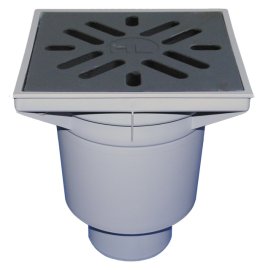 Trapas Perfekt, vertikalus DN110 su PP rėmu 244x244mm, ketaus grotelėmis 226x226mm su neužšąlančiu sifonu, 1,5t