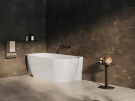 Vonia Ravak Freedom Corner II Tec 1750x860, kairės pusės su sifono dangteliais baltos/juodos/chromo spalvos