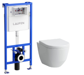 Komplektas LAUFEN PRO: Pakabinamas unitazas LAUFEN PRO Rimless (20966) su dangčiu (96951) ir potinkinis rėmas LIS CW1 (94660)