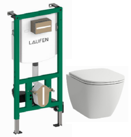Komplektas LAUFEN LUA: Pakabinamas unitazas LAUFEN LUA Rimless (20080) su dangčiu softclose (91083) ir potinkinis rėmas INEO (20115)