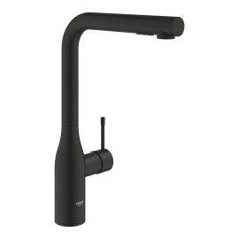 Plautuvės maišytuvas GROHE Essence L formos su ištraukiama žarna, matinis juodas (Phantom Black)