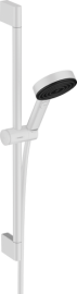 Dušo komplektas HANSGROHE Pulsify Select S 105, 3 srovių, Relaxation EcoSmart, su 65 cm dušo stovu, spalva - balta matinė (matt white)