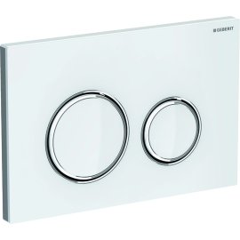Vandens nuleidimo mygtukas Geberit Sigma50 Round, baltas stiklas/chromuoti žiedai