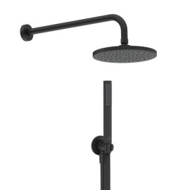 Ideal Standard potinkinis dušo komplektas: apvali dušo galva 200mm, 400mm alkūnė, rankinis dušelis, pajungimas su laikikliu, spalva - juoda matinė