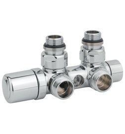 Baltas kampinis vožtuvas vienvamzdei / dvivamzdei sistemoms; prijungimo atstumas 50 mm