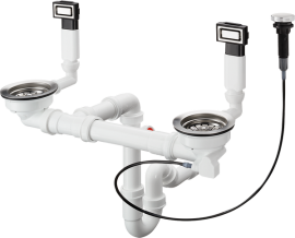 Automatinis sifonas Hansgrohe D15-11 su dugno vožtuvais dvigubai nerūdijančio plieno plautuvei, DN40/50