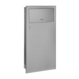 Nerūdijančio plieno šiukšliadėžė Sanela, įleidžiama į sieną, talpa - 11l, matmenys: 360x710x110 mm, matinė