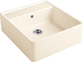 Plautuvė VILLEROY&BOCH Single-Bowl 595x630 dalinai įleidžiama, kreminės spalvos, skylės maišytuvui