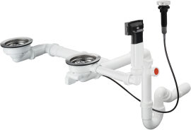 Automatinis sifonas Hansgrohe D17-11 su dugno vožtuvais dviguboms granito plautuvėms, DN40/50