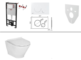 WC komplektas: WC rėmas + unitazas su "soft-close" dangčiu + WC mygtukas