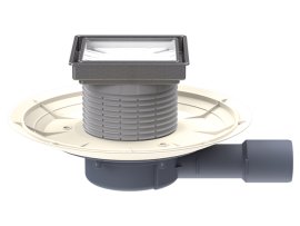 Trapas vidaus patalpoms DN40/50 horizontalus, su sifonu "Primus blue", nerūdijančio plieno rėmeliu, "Klick-Klack" grotelių tvirtinimu, plytelei įklijuoti 132x132mm/112x112mm