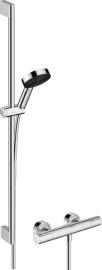 Komplektas HANSGROHE Pulsify Select S: termostatinis maišytuvas Ecostat Element su 90 cm dušo stovu, 105 3jet dušo galvute