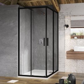 Dušo kabina Ravak Blix Slim BLSRV2-90, juodos spalvos profiliu, skaidriu stiklu