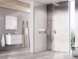 Stacionari dušo sienelė Ravak Walk in Wall 110 cm, blizgiu profiliu, skaidriu stiklu, su laikikliu komplekte