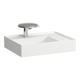 Praustuvas Laufen KARTELL 600x460x120 mm, platus kraštas dešinėje, su 1 anga maišytuvui viduryje, be perlajos, spalva - balta LCC (LAUFEN Clean Coat)