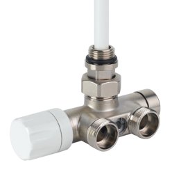 Chromuotas neblizgus kampinis vožtuvas vienvamzdei / dvivamzdei sistemoms; prijungimo atstumas 40 mm