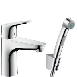 Praustuvo maišytuvas HANSGROHE Focus 100 su rankiniu bidė dušeliu, 1,6 m dušo žarna, dugno vožtuvu
