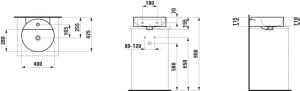 Praustuvas Laufen VAL 400x425x110 mm, šlifuota apačia, su 1 anga maišytuvui viduryje