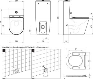 Pastatomas unitazas Ravak Combi Elegant RimOff su lėtai užsidarančiu dangčiu