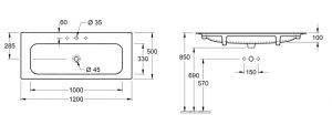 Praustuvas VILLEROY&BOCH Finion 1200x500mm, be skylės maišytuvui, „Ceramicplus“ danga