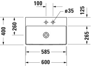 Praustuvas Durasquare Compact 600x400, be skylės maišytuvui
