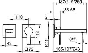 Praustuvo maišytuvas iš sienos Edition11, 2 dalių, snapas 165mm, spalva- juoda matinė, reikalinga potinkinė dalis 59916000070