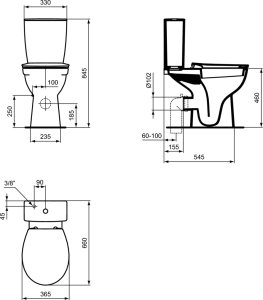 Puodas WC Ideal Standard Eurovit, paaukštintas (46cm), horizontalus