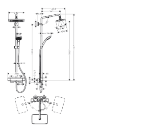 Termostatinė dušo sistema HANSGROHE Croma E 280, 1 srovės, spalva - chromo (chrome)