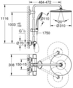 Sistema dušo Grohe Euphoria XXL 31cm lietaus galva 1 srovė
