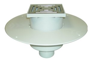 Įlaja DN110 su PVC flanšu, drenažiniu žiedeliu,  trapu viršuje: 148x148mm/ 137x137mm