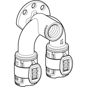 Alkūnė prietaisinė dvigubu tvirtinimu 90° br,d16mm,Rp1/2 "d1=16mm, L5,2, Geberit Flowfit