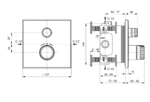 Dekoratyvinė dušo maišytuvo dalis Ideal Standard Navigo, termostatinė, kvadratinė, spalva - Magnetic Grey. Reikalinga potinkinė dalis A1000NU