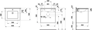 Spintelė su praustuvu Laufen PRO S 600x500x610 mm, plonas "slim" praustuvas, 2 stalčiai,  spintelės spalva - balta matinė