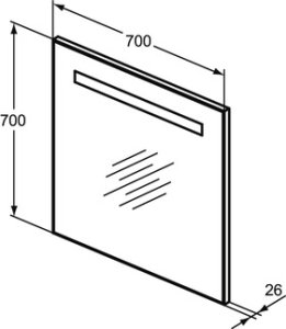 Veidrodis Ideal Standard Mid, matmenys:700x26x700mm, su LED apšvietimu, 4000 Kelvin, su apsauga nuo rasojimo, 230V, IP44, be jungiklio,su tvirtinimais