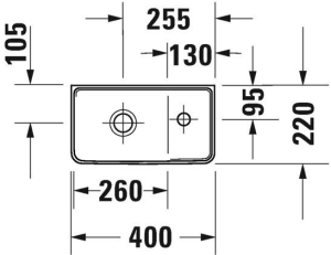Praustuvas D-Neo 400x220, skylė maišytuvui dešinėje, šlifuota apačia