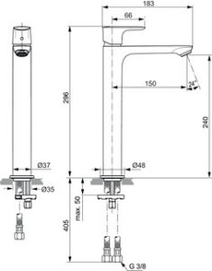 Maišytuvas praustuvui Ideal Standard Connect Air, aukštas, be dugno vožtuvo, spalva - Magnetic Grey