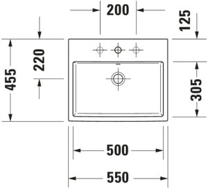 Praustuvas Vero Air 550x450 įleidžiamas, su skyle maišytuvui