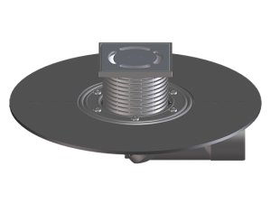Trapas balkonams ir terasoms DN50/75, bituminiu flanšu,neužšąlančiu sifonu, šarnyriniu pajungimu, 123x123mm/115x115mm