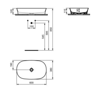 Praustuvas-dubuo Ideal Standard Ipalyss Oval, matmenys: 600x380x120mm, be persipylimo, spalva - Powder, su dugno vožtuvu